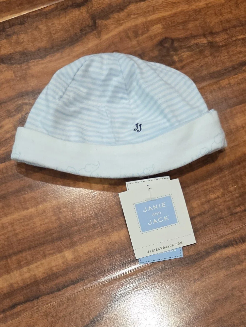 Janie and Jack NWT 0-3 Months Blue Stripe Footed One-Piece with Reversible Hat
